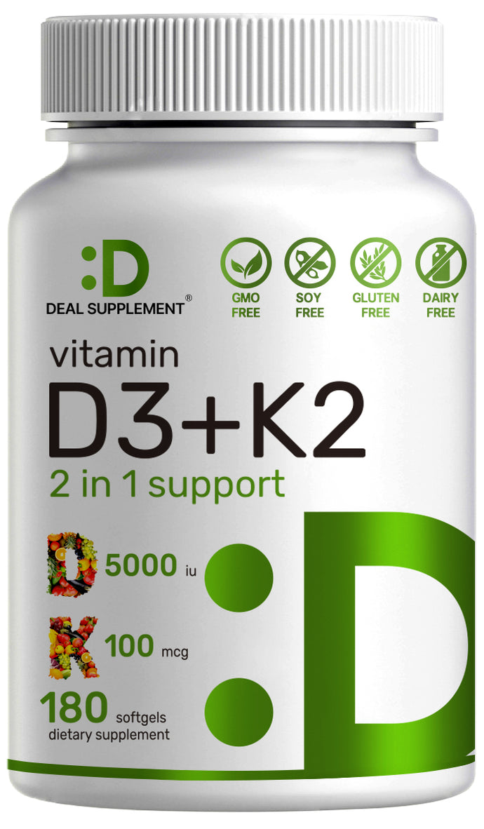 Vitamin D3 K2 5000IU Softgel, 180 Count