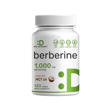 Load image into Gallery viewer, Berberine HCl 1,000 mg Per Serving, Made with MCT Oil, 120 Softgels