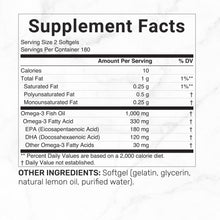 Load image into Gallery viewer, Omega-3 Fish Oil 1000mg (180mg EPA + 120mg DHA) Lemon Flavor, 360 Softgels