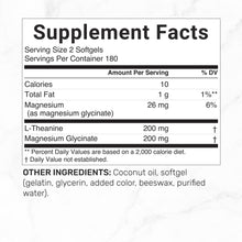 Load image into Gallery viewer, L-Theanine 200mg + Magnesium Glycinate 200mg with Coconut Oil, 360 Softgels