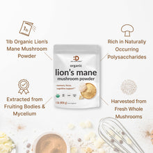 Load image into Gallery viewer, Organic Lions Mane Mushroom Powder Supplement, 1,500mg Per Serving, 1lb