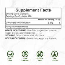 Load image into Gallery viewer, Lithium Orotate 5mg, 240 Capsules