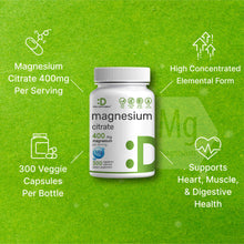 Load image into Gallery viewer, Magnesium Citrate 400mg Per Serving, 300 Veggie Capsules