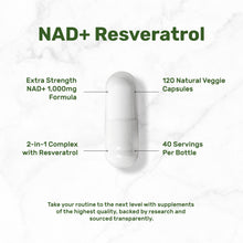 Load image into Gallery viewer, NAD+ Supplement 1,000mg Per Serving, 120 Veggie Capsules