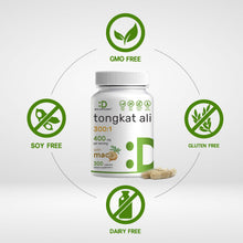 Load image into Gallery viewer, Tongkat Ali Extract 300:1 400mg & Maca Root 400mg | 300 Capsules