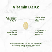 Load image into Gallery viewer, Vitamin D3 5,000IU with K2 MK7 100mcg with coconut oil, 250 count
