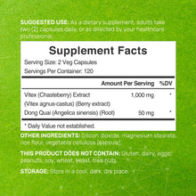 Load image into Gallery viewer, Vitex Supplement for Women – Vitex Chasteberry Supplement 1000mg Per Serving Plus Dong Quai Root, 240 Veggie Capsules