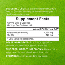 Load image into Gallery viewer, Beef Liver Supplement with Ox Bile 4,500mg Per Serving, 300 Capsules