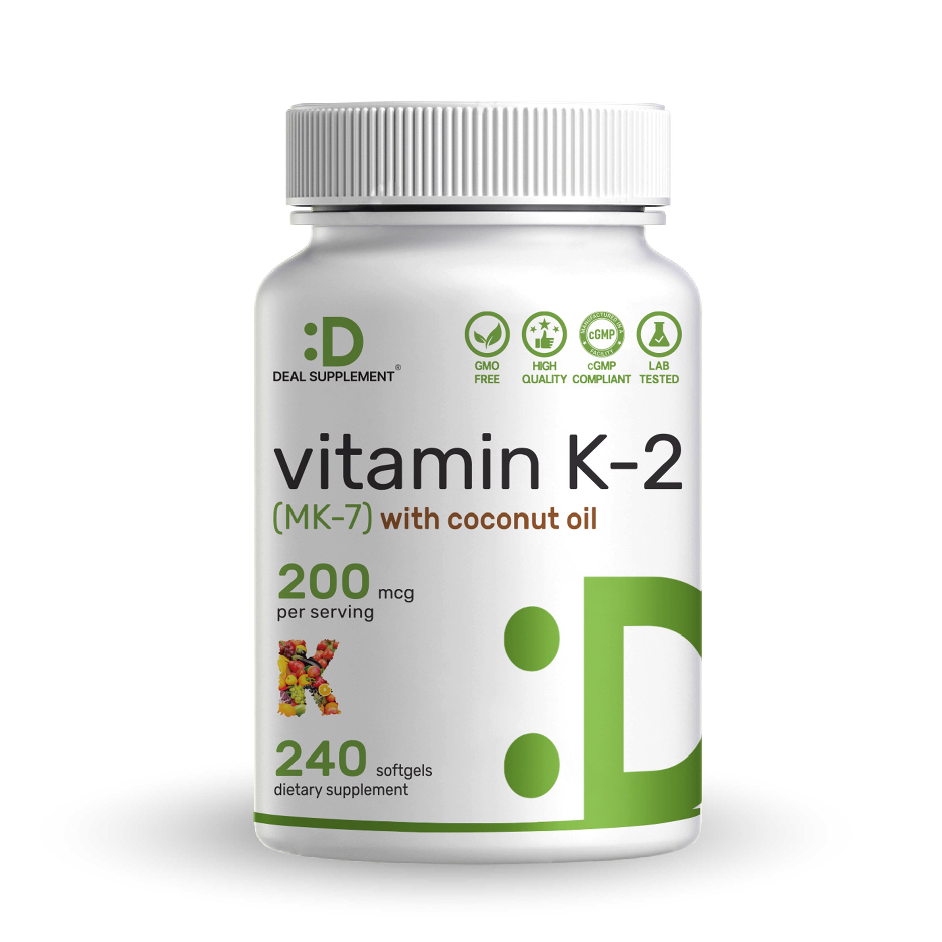 Vitamin K2 (MK-7) 200mcg, 240* Virgin Coconut Oil Softgels – Deal