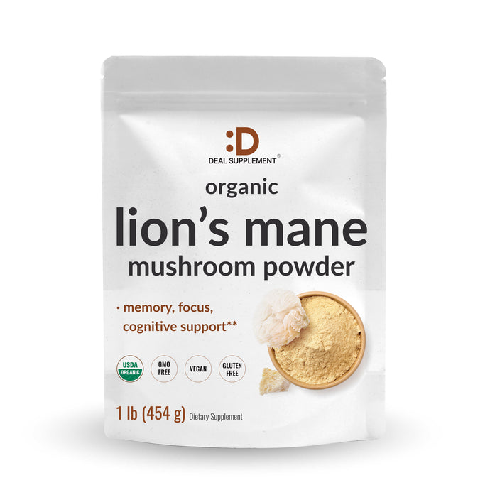Organic Lions Mane Mushroom Powder Supplement, 1,500mg Per Serving, 1lb