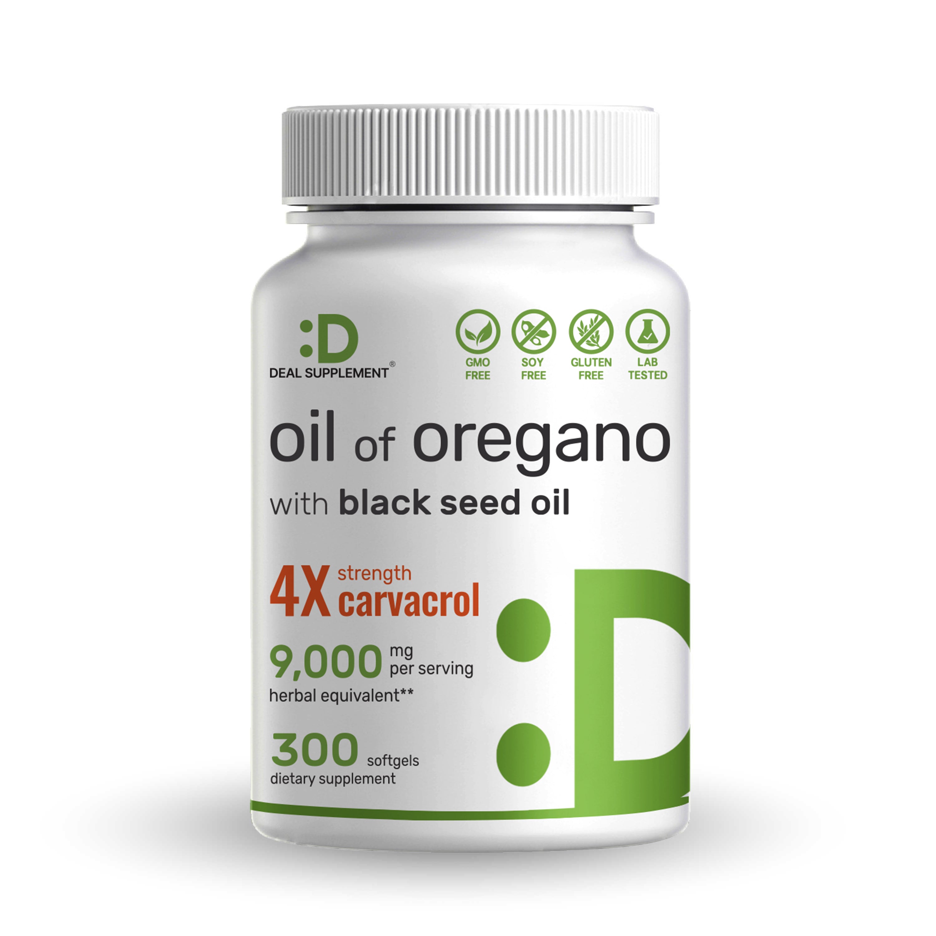 DEAL SUPPLEMENT Cápsulas blandas de aceite de orégano con aceite de semilla  negra, 9,000 mg por porción, 300 unidades - extracto 30:1, carvacrol