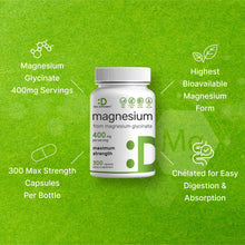 Load image into Gallery viewer, Magnesium Glycinate 400mg, 300 Capsule