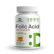 Load image into Gallery viewer, Folic Acid 1000 mcg (1 mg), 500 Coconut Oil Softgels