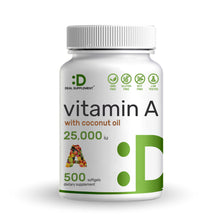 Load image into Gallery viewer, High Potency Vitamin A 25000 IU, 500 Coconut Oil Softgels