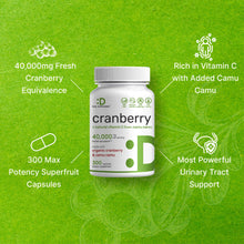 Load image into Gallery viewer, Cranberry Pills 40,000mg Per Serving with Camu Camu, 300 Capsule
