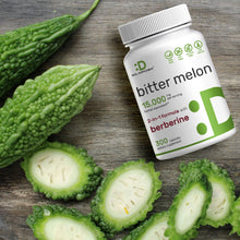 Load image into Gallery viewer, Bitter Melon 15,000mg Per Serving | 300 Capsules, with Berberine HCL | 15:1 Wild Bitter Melon Fruit Extract | Third Party Tested | Plant Based, Non-GMO &amp; No Gluten 
