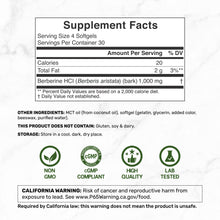Load image into Gallery viewer, Berberine HCl 1,000 mg Per Serving, Made with MCT Oil, 120 Softgels
