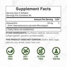 Load image into Gallery viewer, Astaxanthin 24mg Per Serving, 120 Softgels – Double Strength Microalgae
