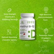 Load image into Gallery viewer, Methyl B-12 Vitamins 5000 mcg, 240 Tablets
