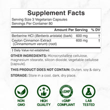 Load image into Gallery viewer, Berberine with Ceylon Cinnamon 1200mg, 240 Vegetarian Capsules
