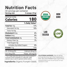 Load image into Gallery viewer, Organic Raw Pumpkin Seeds, Bulk 3 lb (48 oz), Unsalted Shelled Pepitas
