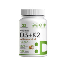 Load image into Gallery viewer, Vitamin D3 10,000 IU + K2 MK7 200mcg Per Serving
