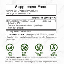 Load image into Gallery viewer, Berberine Max Supplement with Turmeric, 5,000mg Per Serving, 240 Veggie Capsules
