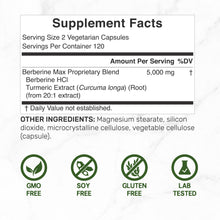 Load image into Gallery viewer, Berberine Max Supplement with Turmeric, 5,000mg Per Serving, 240 Veggie Capsules
