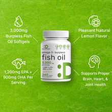 Load image into Gallery viewer, Omega 3 Fish Oil Supplements, 3,000mg Per Serving, 240 Softgels
