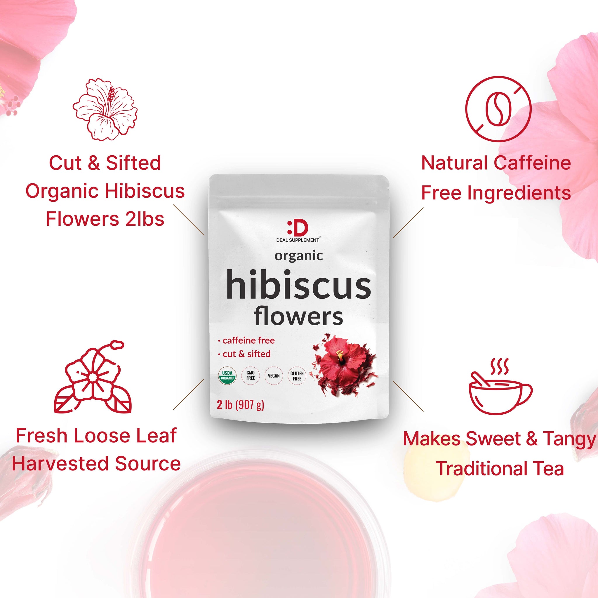 Dried Organic Hibiscus Flowers, 2 Pounds – Deal Supplement