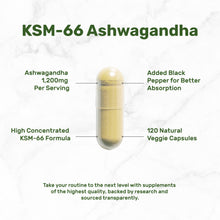 Load image into Gallery viewer, KSM 66 Ashwagandha 1,200mg with Black Pepper, 120 Veggie Capsules
