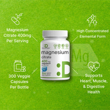 Load image into Gallery viewer, Magnesium Citrate 400mg Per Serving, 300 Veggie Capsules
