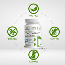 Load image into Gallery viewer, Max Strength Magnesium Glycinate 500mg Per Serving, 240 Capsules
