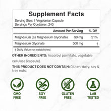 Load image into Gallery viewer, Magnesium Glycinate 500mg, 240 Veggie Capsules
