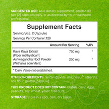 Load image into Gallery viewer, Kava Kava Supplement 750mg Per Serving, 240 Capsules
