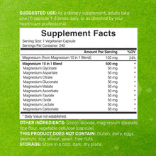 Load image into Gallery viewer, Magnesium Complex 500mg, 480 Veggie Capsules, 10-in-1 Glycinate, Citrate, Malate, &amp; More
