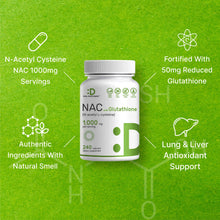 Load image into Gallery viewer, NAC Supplement (N-Acetyl Cysteine) with Reduced Glutathione, 240 Capsules
