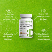 Load image into Gallery viewer, Vitamin K2 Supplement 600mcg, 180 Virgin Coconut Oil Softgel
