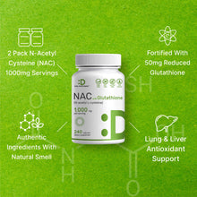 Load image into Gallery viewer, 2 Pack NAC Supplement (N-Acetyl Cysteine) 1,000mg Per Serving with Reduced Glutathione, 480 Total Capsules
