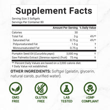 Load image into Gallery viewer, Pumpkin Seed Oil 3,000mg with Saw Palmetto, 240 Softgels, Cold Pressed Extract with Virgin Oil
