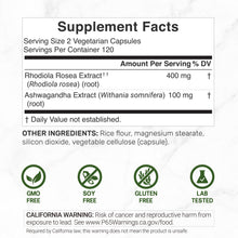 Load image into Gallery viewer, Rhodiola Rosea with Ashwagandha, 240 Vegetarian Capsules
