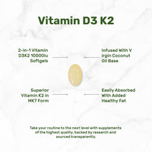 Load image into Gallery viewer, Vitamin D3+K2 10000 IU with Virgin Coconut Oil, 250 Softgels
