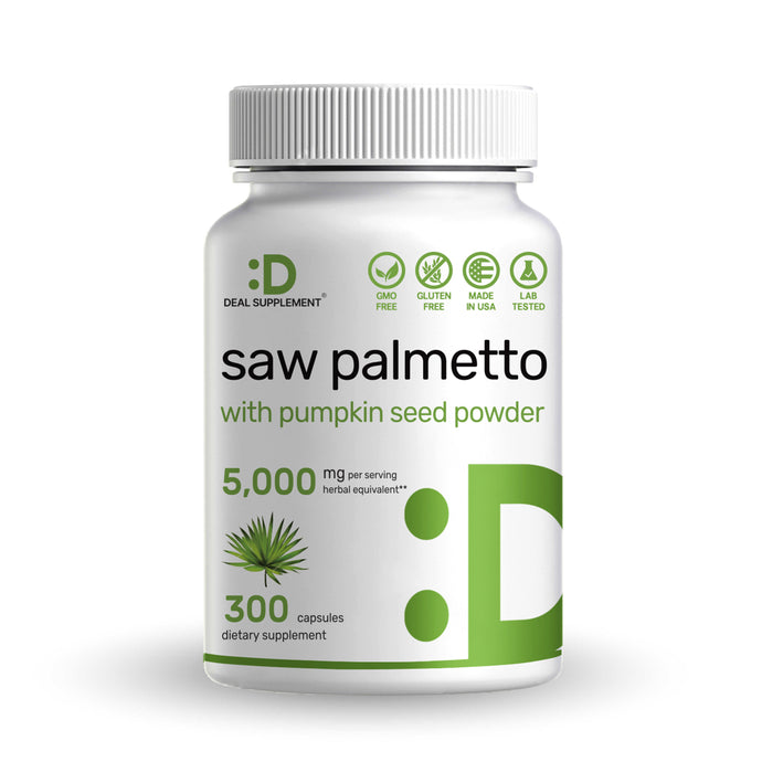 Saw Palmetto Supplement 5000mg with Pumpkin Seed, 300 Capsules