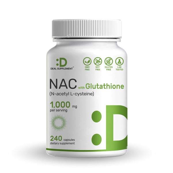 NAC Supplement (N-Acetyl Cysteine) with Reduced Glutathione, 240 Capsu – Deal Supplement