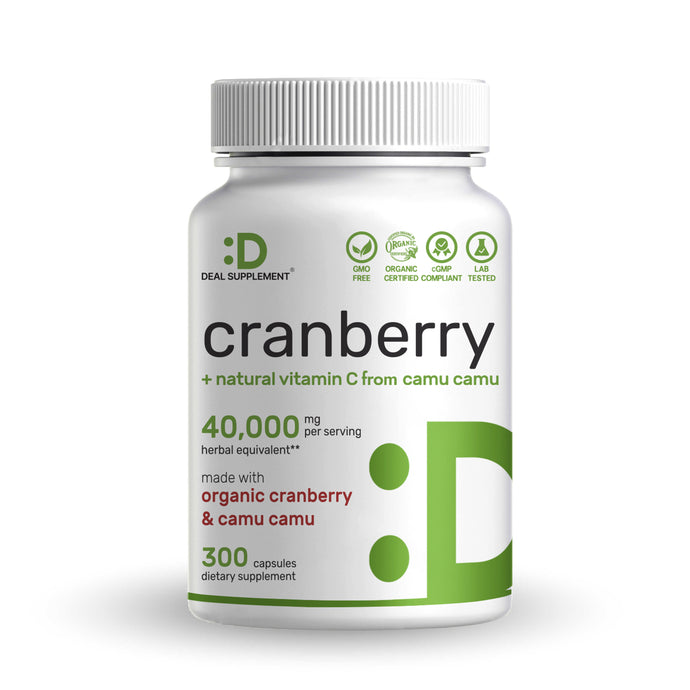 Cranberry Pills 40,000mg Per Serving with Camu Camu, 300 Capsule