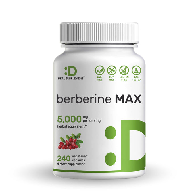 Berberine Max Supplement, 5,000mg Per Serving, 240 Veggie Capsules