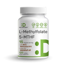 Load image into Gallery viewer, L-Methylfolate 5-MTHF 15mg  with Coconut Oil, 120 Softgels

