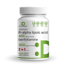 Load image into Gallery viewer, R Alpha Lipoic Acid 600mg with Benfotiamine 300mg Per Serving, 120 Veggie Capsules
