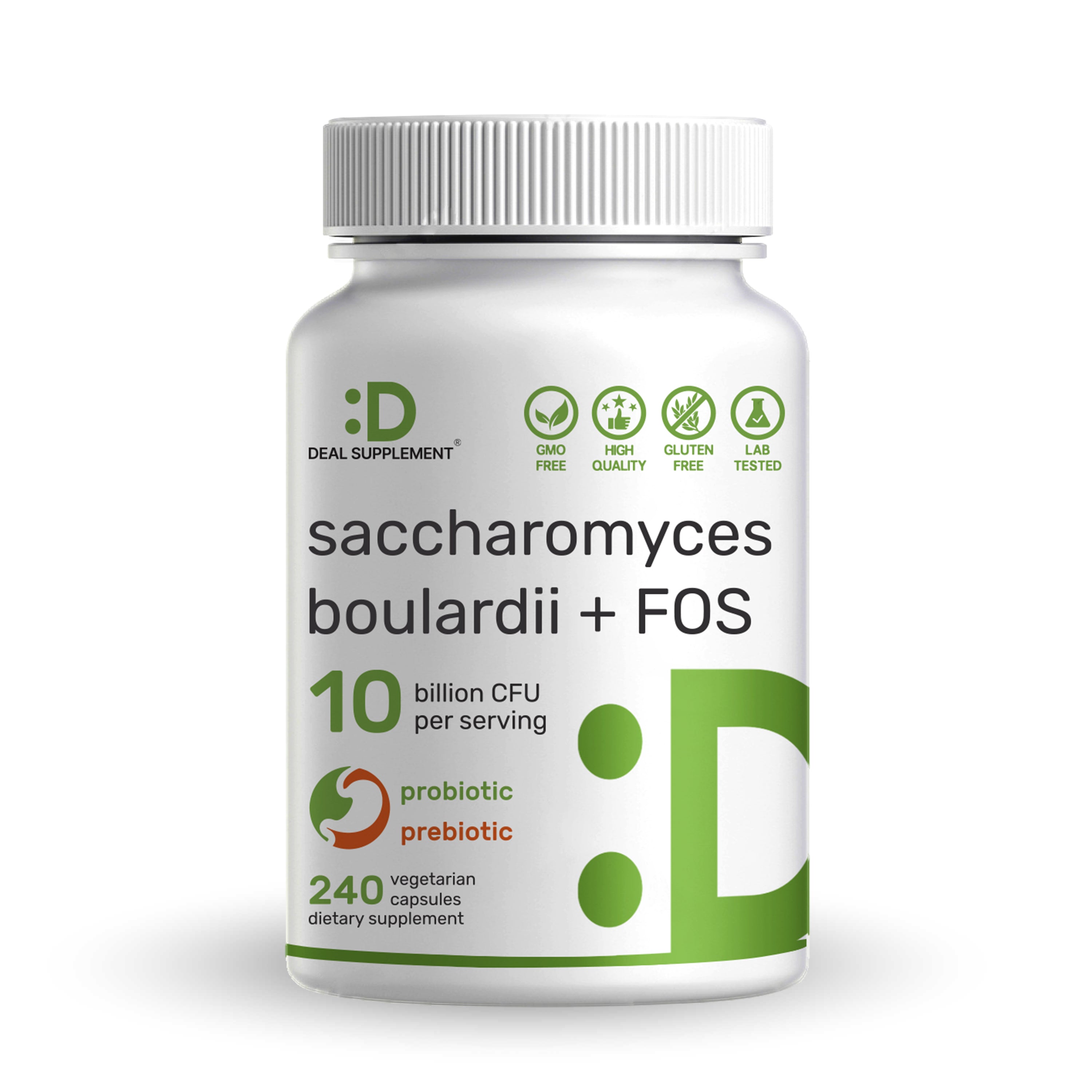 Saccharomyces Boulardii + FOS, 10 Billion CFU, 240 Veggie Capsules ...