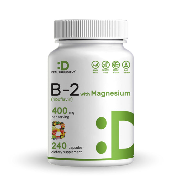 Vitamin B2 400mg (Riboflavin) | with Magnesium Glycinate 400mg, 240 Capsules